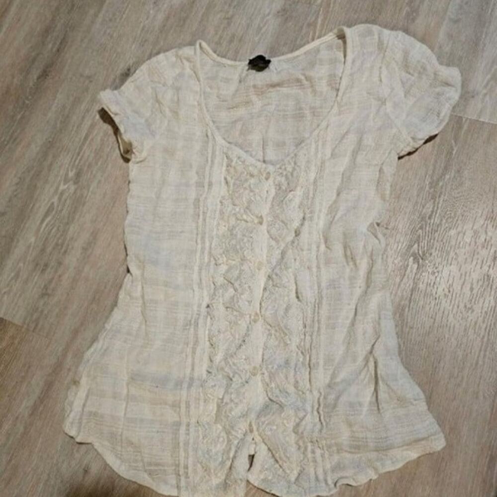 Vanity White Dress Top Shirt Size Large